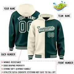 Cream Midnight Green Two Tone Split Varsity Letterman Jacket Hoodie 4
