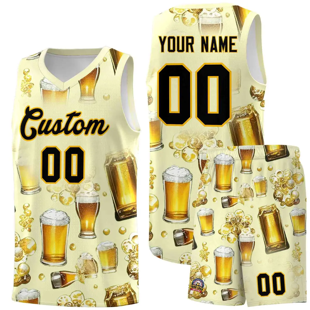 Cream National Beer Day Beer Bubble Basketball Jersey