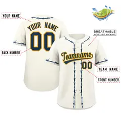 Cream Navy Blue Thorns Ribbed Baseball Jersey 2
