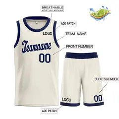 Cream Navy Classic Sets Sports Basketball Uniform Jersey 3