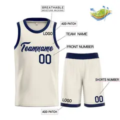 Cream Navy Heal Classic Sets Basketball Jersey 3