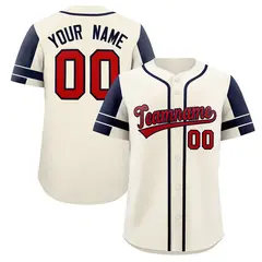 Cream Navy Raglan Sleeves Authentic Baseball Jersey 1