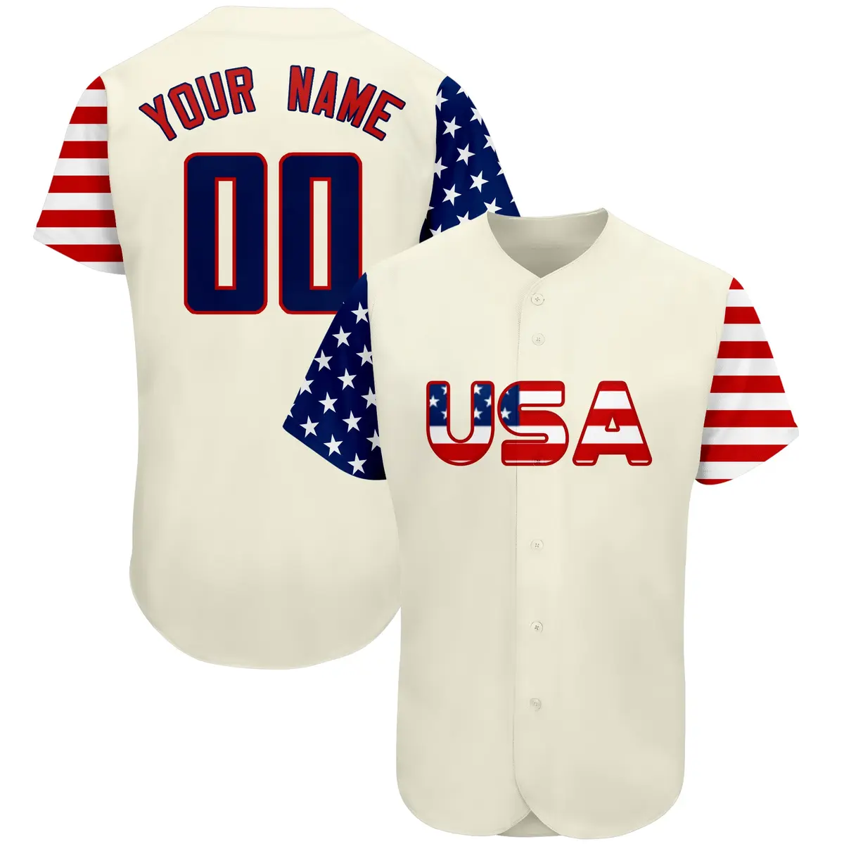 Cream Navy-Red American Flag Baseball Jersey