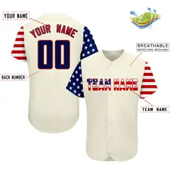 Cream Navy-Red American Flag Baseball Jersey 2