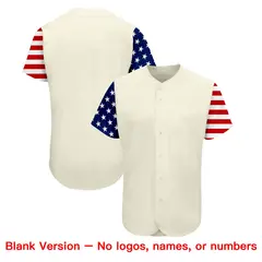 Cream Navy-Red American Flag Baseball Jersey 7