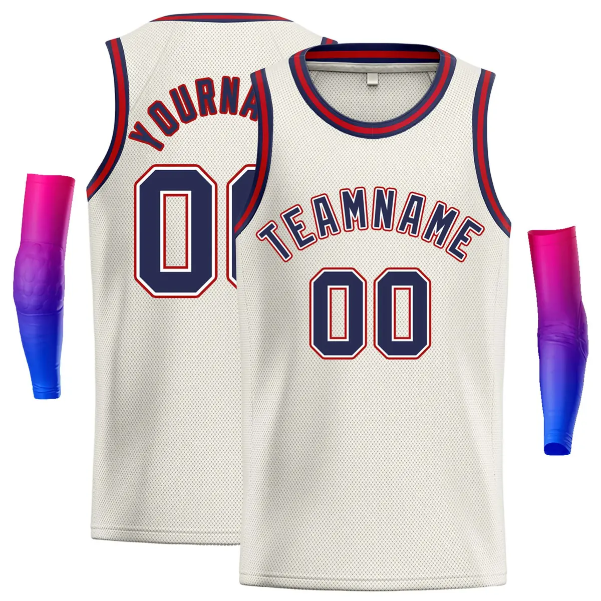 Cream Navy-Red Classic Casual Basketball Jersey