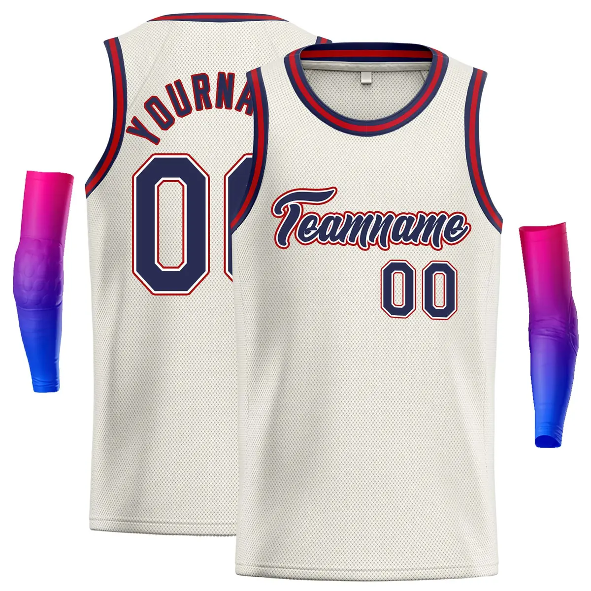 Cream Navy-Red Classic Casual Basketball Jersey