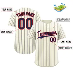 Cream Navy-Red Stripe Fashion Authentic Baseball Jersey 2