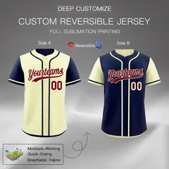 Cream Navy Reversible Raglan Sleeves Baseball Jersey 2
