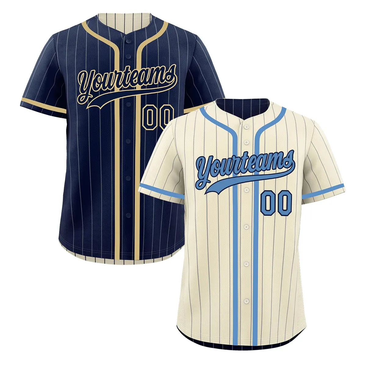 Cream Navy Striped Reversible Baseball Jersey