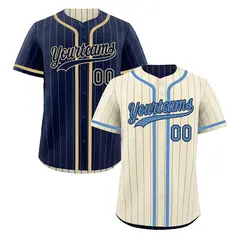 Cream Navy Striped Reversible Baseball Jersey