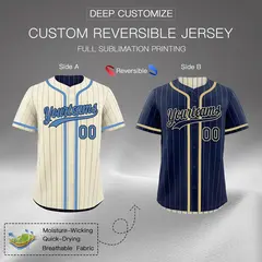 Cream Navy Striped Reversible Baseball Jersey 2