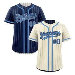 Cream Navy Striped Reversible Baseball Jersey