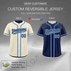 Cream Navy Striped Reversible Baseball Jersey 2