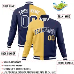 Cream Navy Two Tone Split Varsity Full-Snap Letterman Jacket 4