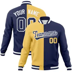 Cream Navy Two Tone Split Varsity Full-Snap Letterman Jacket 1