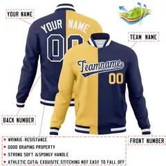 Cream Navy Two Tone Split Varsity Full-Snap Letterman Jacket 4