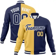 Cream Navy Two Tone Split Varsity Full-Snap Letterman Jacket 1