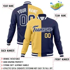 Cream Navy Two Tone Split Varsity Full-Snap Letterman Jacket 4
