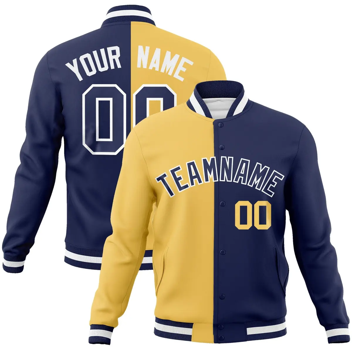 Cream Navy Two Tone Split Varsity Full-Snap Letterman Jacket