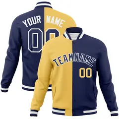Cream Navy Two Tone Split Varsity Full-Snap Letterman Jacket 1