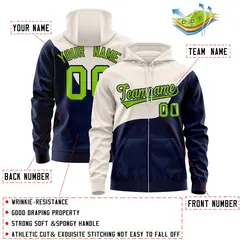 Cream Navy Wave Color Block Varsity Full-Zip Letterman Jacket Hoodie 4