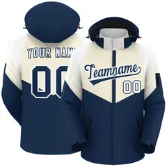 Cream Navy-White Color Block Hooded Waterproof Jacket