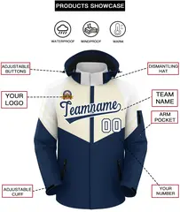 Cream Navy-White Color Block Hooded Waterproof Jacket 2