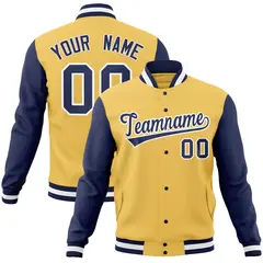 Cream Navy-White Raglan Sleeves Varsity Full-Snap Letterman Jacket 1