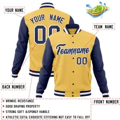 Cream Navy-White Raglan Sleeves Varsity Full-Snap Letterman Jacket 4