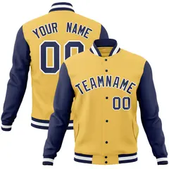 Cream Navy-White Raglan Sleeves Varsity Full-Snap Letterman Jacket 1
