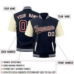 Cream Navy White Short Sleeve Full-Snap Varsity Jacket 2
