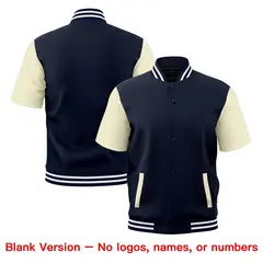 Cream Navy White Short Sleeve Full-Snap Varsity Jacket 7