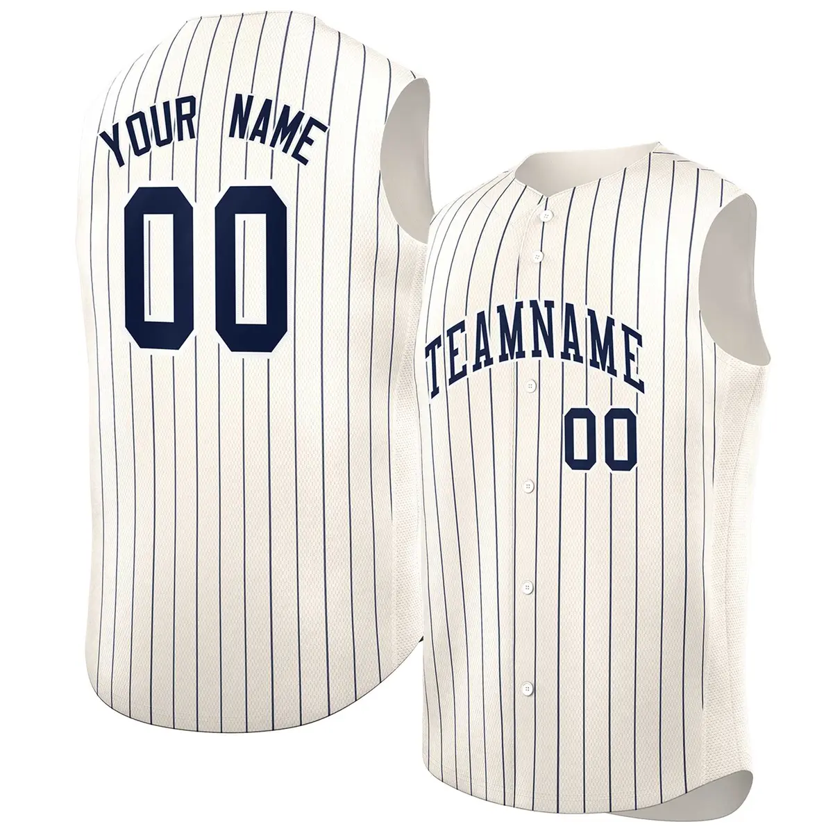 Cream Navy-White Sleeveless Striped Fashion Baseball Jersey