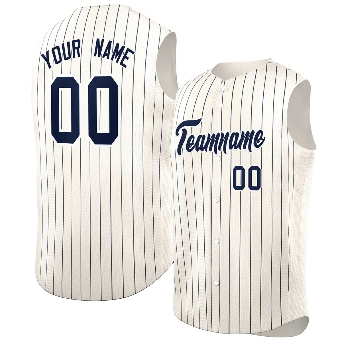 Cream Navy-White Sleeveless Striped Fashion Baseball Jersey