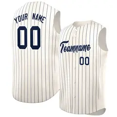 Cream Navy-White Sleeveless Striped Fashion Baseball Jersey
