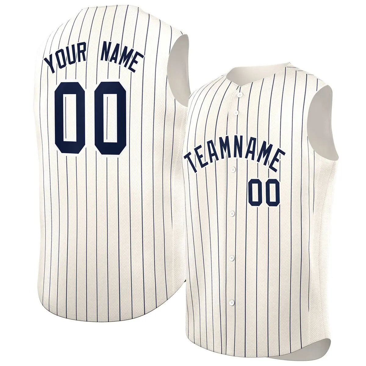 Cream Navy-White Sleeveless Striped Fashion Baseball Jersey
