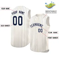 Cream Navy-White Sleeveless Striped Fashion Baseball Jersey 2