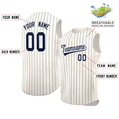 Cream Navy-White Sleeveless Striped Fashion Baseball Jersey 2