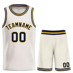 Cream Navy Yellow Classic Bull Basketball Jersey Sets 1
