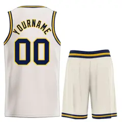 Cream Navy Yellow Classic Bull Basketball Jersey Sets 2