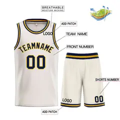Cream Navy Yellow Classic Bull Basketball Jersey Sets 3