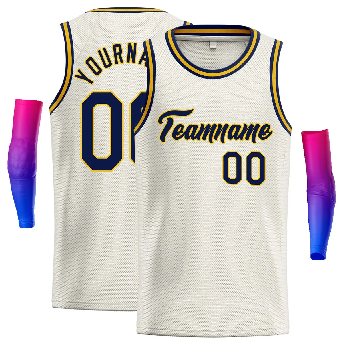 Cream Navy-Yellow Classic Casual Basketball Jersey