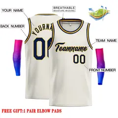 Cream Navy-Yellow Classic Casual Basketball Jersey 2