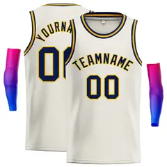 Cream Navy-Yellow Classic Casual Basketball Jersey
