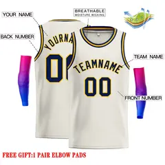 Cream Navy-Yellow Classic Casual Basketball Jersey 2
