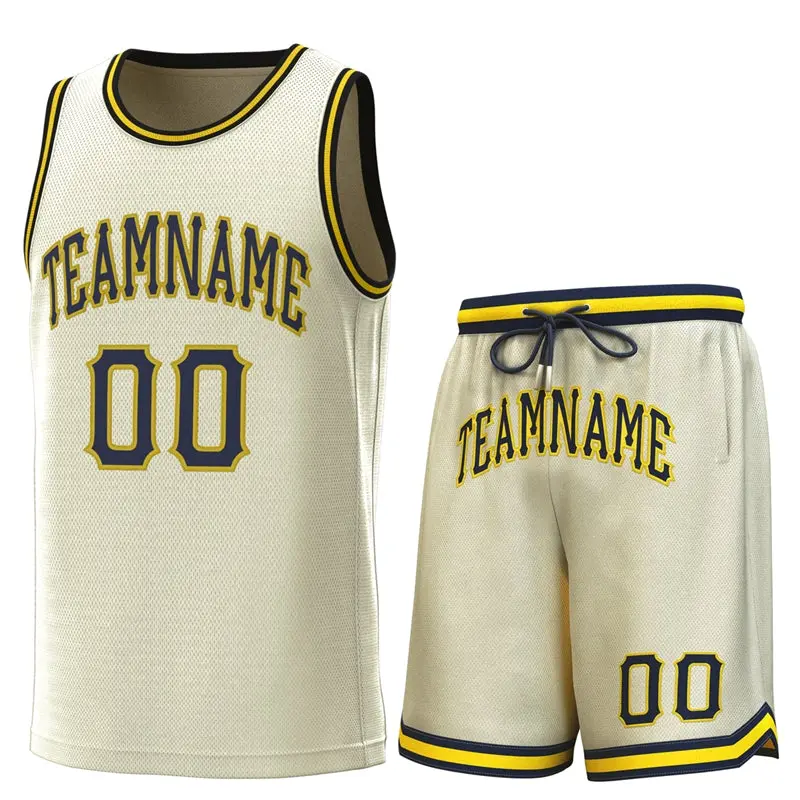 Cream Navy-Yellow Classic Sets Basketball Jersey