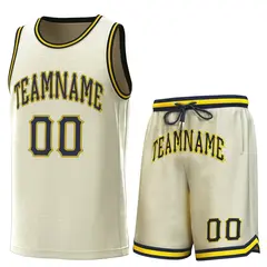 Cream Navy-Yellow Classic Sets Basketball Jersey 1