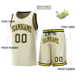 Cream Navy-Yellow Classic Sets Basketball Jersey 2
