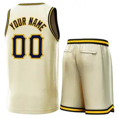 Cream Navy-Yellow Classic Sets Basketball Jersey 3